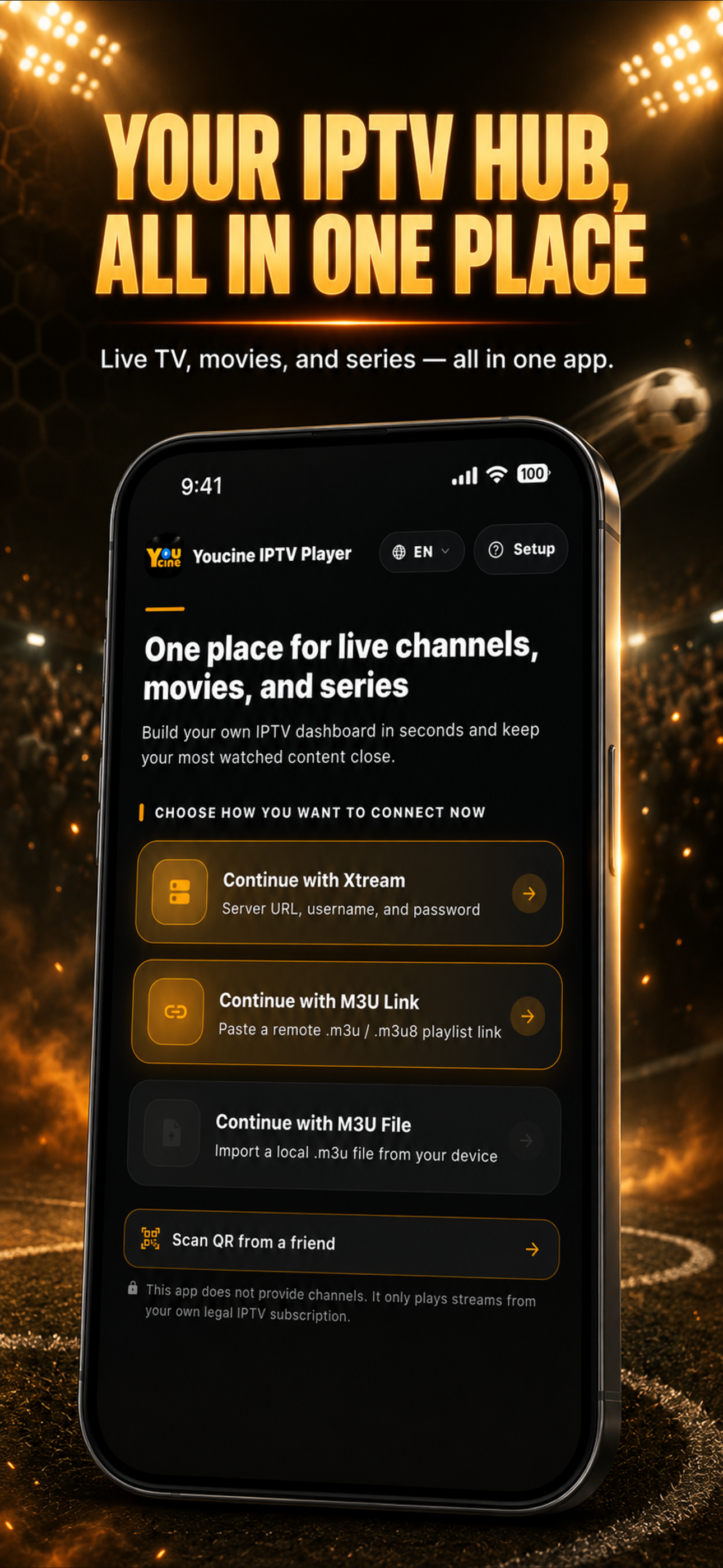 Youcine IPTV Player home screen preview